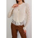 BİKELİFE Women's Ecru Buttoned Tulle Detail Special Design Knitwear Sweater cene