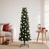  Umjetno usko božićno drvce s kuglicom 150 cm 150 LED lampica - 150 cm s LED žaruljama i bijelim kuglicama Zelena | shoptok.hr