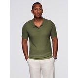 Ombre Men's knitted unbuttoned polo shirt - olive | Shoptok.si