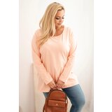 Kesi Plus Size women's blouse with a boat neckline peach Cene