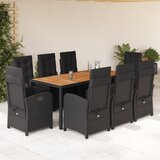  9-dijelni vrtni blagovaonski set s jastucima crni od poliratana Crna Dužina stola 190 cm | Shoptok.si