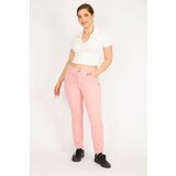Şans Women's Pink Plus Size Lycra 5-Pocket Trousers with Elastic Waist Side Cene