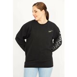 Şans Women's Black Plus Size Cotton Fabric Sleeve Detail Sweatshirt Cene