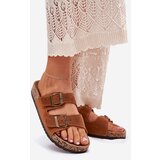 Boto Suede Slippers On Cork Sole With Buckles Camel Tavira | Shoptok.si