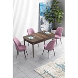 Hanah home trpezarijski set Han, sto na razvlačenje i 4 stolice, ploča u dekoru drveta Baroque, roze tkanina Jerry | Eponuda.com