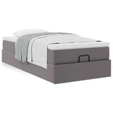 vidaXL Otomanski posteljni okvir z vzmetnico siv 90x200 cm um. usnje | Shoptok.si