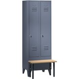 Wolf Garderobna omara s klopjo spredaj, vrata s polno steno, širina razdelka 300 mm, 2 razdelka, modro siva | Shoptok.si