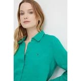 Tommy Hilfiger Lanena srajca zelena barva, WW0WW42037