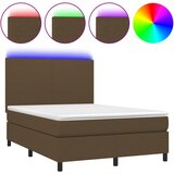 vidaXL Box spring postelja z vzmetnico LED temno rjava 140x190cm blago, (20899707) | Shoptok.si