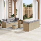 vidaXL 11-delni vrtni kavč set z blazinami bež poly ratan acacia | Shoptok.si