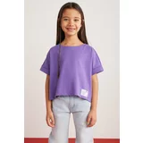 GRIMELANGE Verena Girls' 100% Cotton Double Sleeve Ornamental Label Purple T-shir