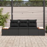vidaXL 3-delna zunanja sofa s blazinami, črna, poli ratan, akacija | Shoptok.si