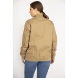 Şans Women's Camel Plus Size Front Zippered Pocket Detailed Unlined Coat | shoptok.hr