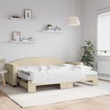  The Living Store Izvlečna dnevna postelja z vzmetnico krem 80x200 cm blago - Izvlečna Dnevna Postelja, (21508727) | Shoptok.si