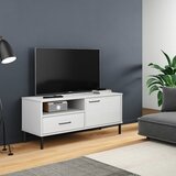 Maison Chic TV omarica - TV stojalo - Televizijska omarica s kovinskimi nogami bela trdna borovina OSLO, (21702347) | Shoptok.si