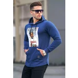 Madmext Navy Blue Printed Hooded Sweatshirt 2780
