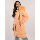 Fashionhunters Light orange quilted winter jacket with fur