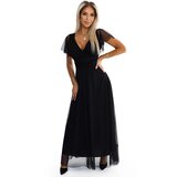 numoco basic 562-3 NASTIA Long dress with neckline and short sleeves - BLACK | Shoptok.si