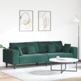 vidaXL Žametni kavč z blazino z blazino Temno zelena 208 cm Žamet | Shoptok.si
