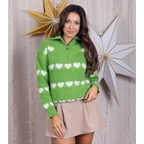 Gemre Green cardigan turtleneck sweater with hearts Alda | Shoptok.si