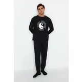 Trendyol Men's Black Regular Fit Printed Knitted Pajamas Set