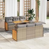 Maison Chic Seti vrtnega pohištva - Vrtna garnitura - Vrtni pohištvo set z blazinami 7-delna bež ratan/akacija, (21796278) | Shoptok.si