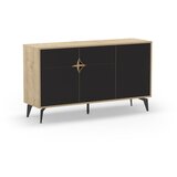 Marckeric Črna/v naravni barvi nizka komoda v hrastovem dekorju 140x79 cm Nola – | Shoptok.si