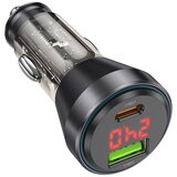 Hoco auto punjač usb a + type c sa digitalnim displejem + kabl type c na lightning pd QC3.0 3A 48W NZ12B providno crni | ePonuda.com