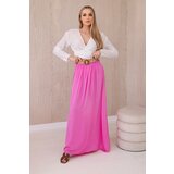 Kesi Women's viscose skirt with decorative belt - pink color cene