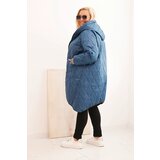Kesi Włoski Plus Size women's quilted jacket with a hood and sporty cuffs denim | Shoptok.si