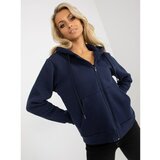 Fashion Hunters RUE PARIS navy blue zipped sweatshirt with pockets Cene
