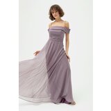 Lafaba Women's Lavender Thin Strap Boat Neck Silvery Long Evening Dress Cene