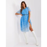 Fashion Hunters Blue-and-white polka dot pleated dress Cene