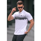 Madmext White Patterned Polo Neck Men's T-Shirt 6106 Cene