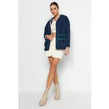 Trendyol Navy Blue Thick Fleece Contrast Welt Hooded Relaxed/Comfortable Fit Knitted Sweatshirt | shoptok.hr