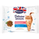 Mega pakiranje Delicious Dinners za mačke 64 x 100 g - Mešanica: losos, postrv