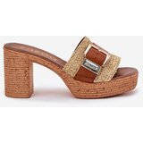 Zazoo Leather Women's Heeled Sandals With Buckle And Braiding Brown 40459 | Shoptok.si