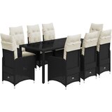 vidaXL Vrtna bistro garnitura 9-delna z blazinami črn poli ratan, (21315952) | Shoptok.si