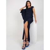 Fashion Hunters dark blue shiny evening dress with elastic waistband | shoptok.hr