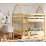 Molarem Home Drveni dječji krevet na kat Domek - svijetlo drvo - 160x80 cm - Dodatni krevet | shoptok.hr