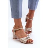 VINCEZA Women's eco leather sandals with embellishments on a gold heel Narhi | Shoptok.si