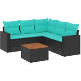  Vrtna garnitura - 6-dijelni set vrtnih sofa od poliratana s jastucima crni - Crna kutna + 2x srednja + 2x Sofa + stol 1 | shoptok.hr