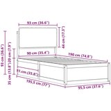vidaXL Posteljni okvir z oblazinjenim vzglavjem Črna 90 x 190 cm | Shoptok.si