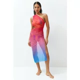 Trendyol Gradient Patterned Fitted Knitted Cut Out/Window Mesh One Shoulder Beach Dress