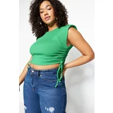 Trendyol Curve Green Waistband Knitted Crop Blouse with Gathered Sides