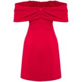 Trendyol Red Carmen Collar Woven Elegant Evening Dress | Shoptok.si