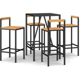  5-dijelni vrtni barski set crni od poliratana i drva bagrema Crna Dužina stola 70 cm | shoptok.hr