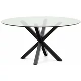 Kave Home Crni okrugao blagovaonski stol sa staklenom pločom stola ø 150 cm Argo –