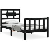 The Living Store Posteljni okvir z vzglavjem črn 3FT trden les - Posteljni Okvir, (21530930) | Shoptok.si