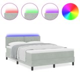 vidaXL Box Spring Krevet s Madracem & LED Svjetlom Svjetlosiva 140x200 cm Baršun | shoptok.hr